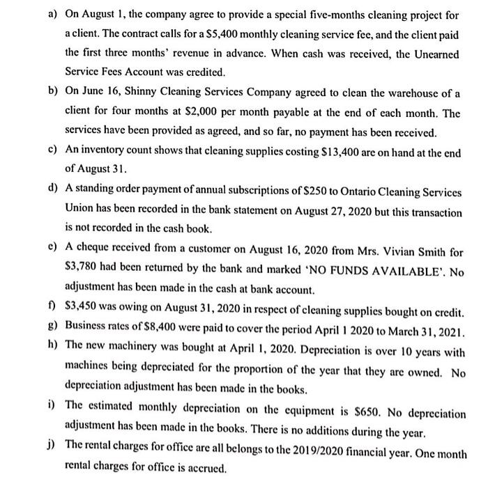 boen prepared for the year eoded Aogus 31 2020, was shown below: