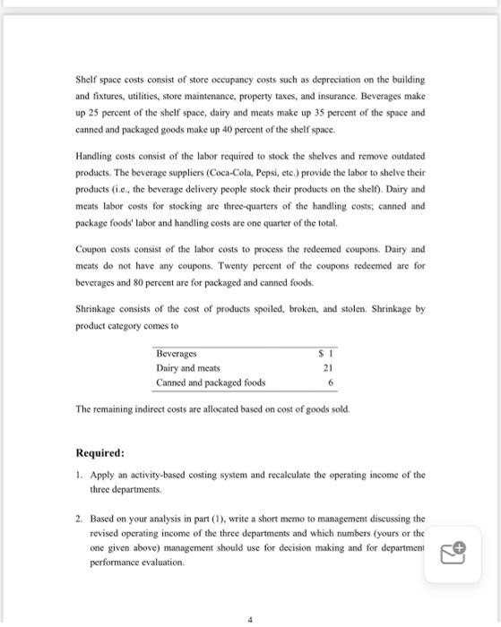 income of the three departments. 2. Based on your analysis in part