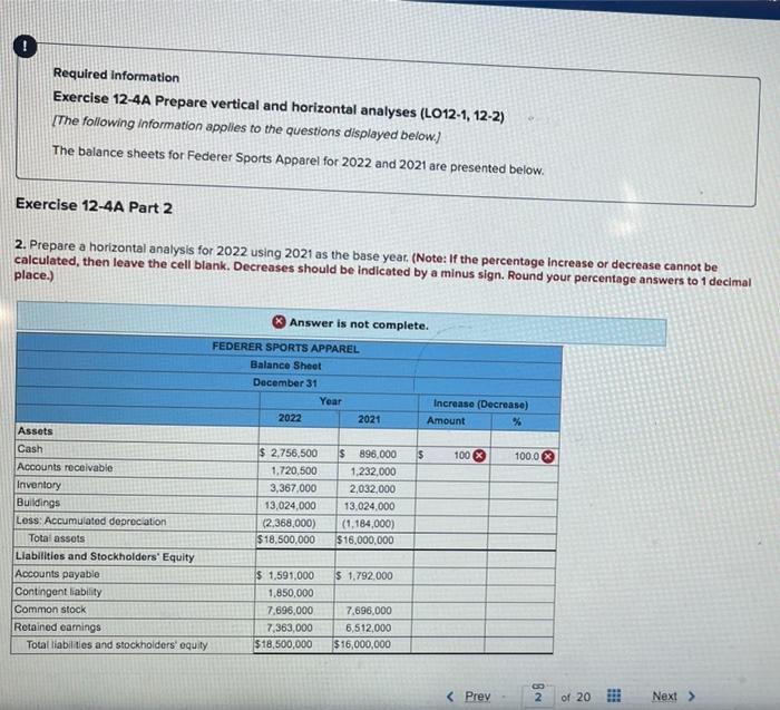 and horizontal analyses (L012-1, 12-2) [The following information applies to the questions