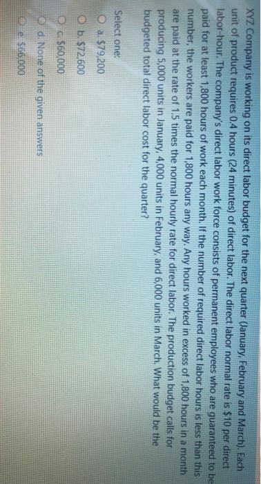 Please give me the correct answer as soon as possible! XYZ Company