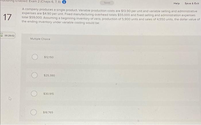 a single product has provided the following data concerning its most recent