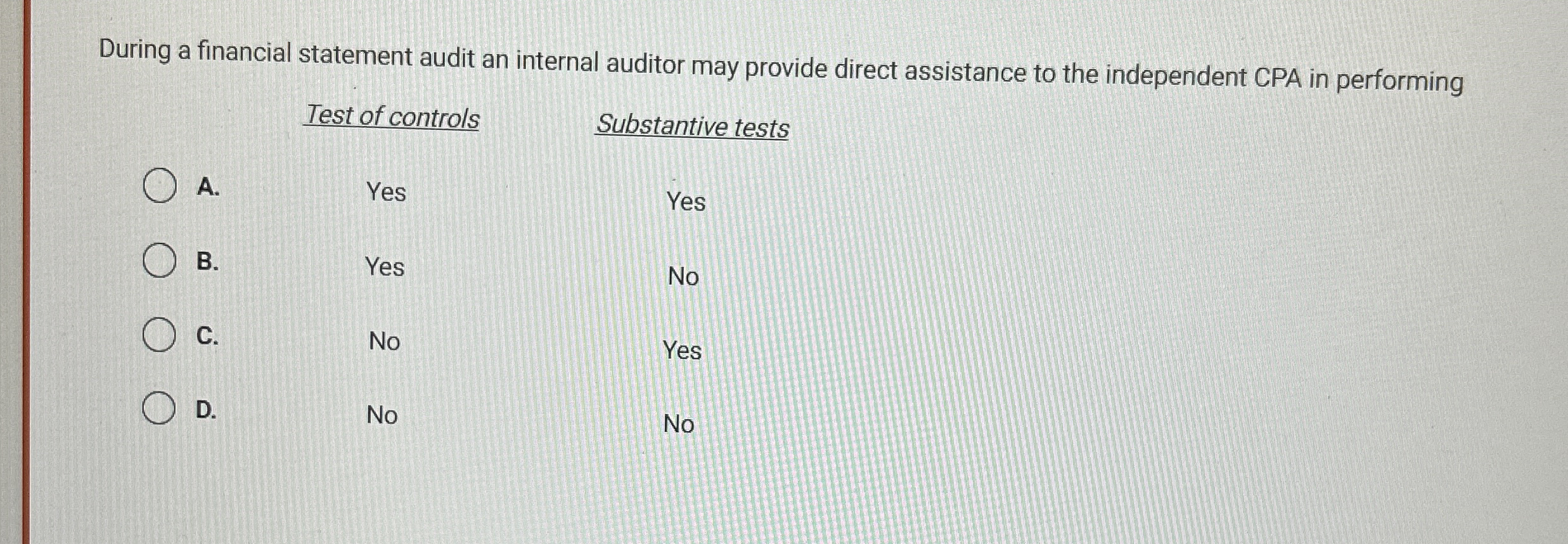  During a financial statement audit an internal auditor may provide direct