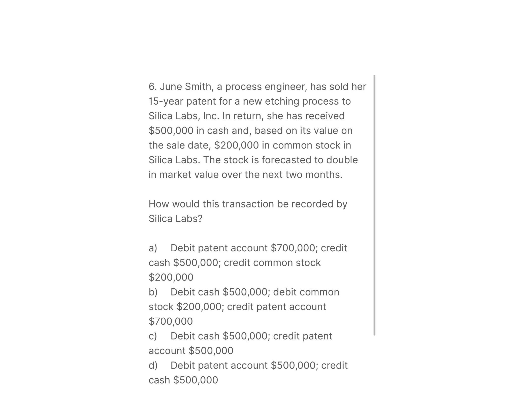  June Smith, a process engineer, has sold her 15-year patent for