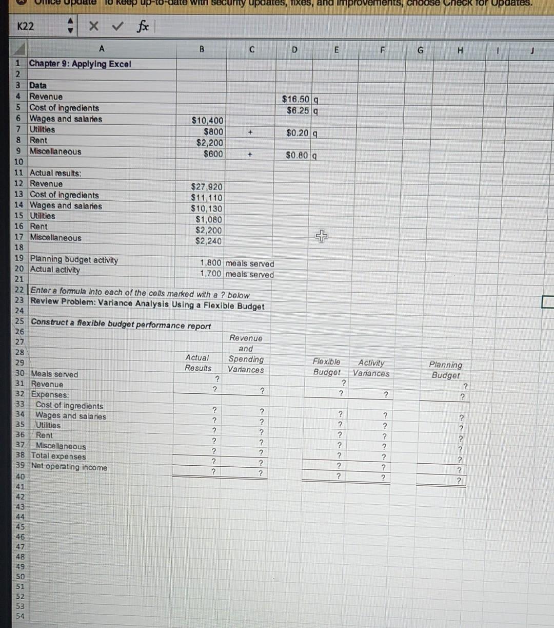 thanks Chapter 9: Applying Excel: Excel Worksheet (Part 1 of 2) (Algo)
