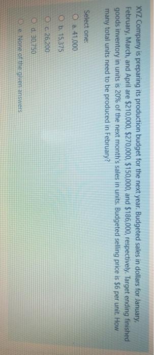 Please give me the correct answer as soon as possible! XYZ Company