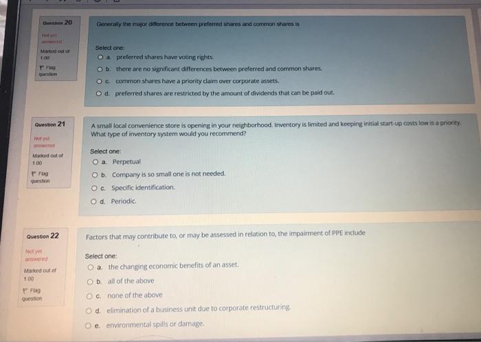 mcq Select ono. Generally the msajor dimerence between prefered shares and common