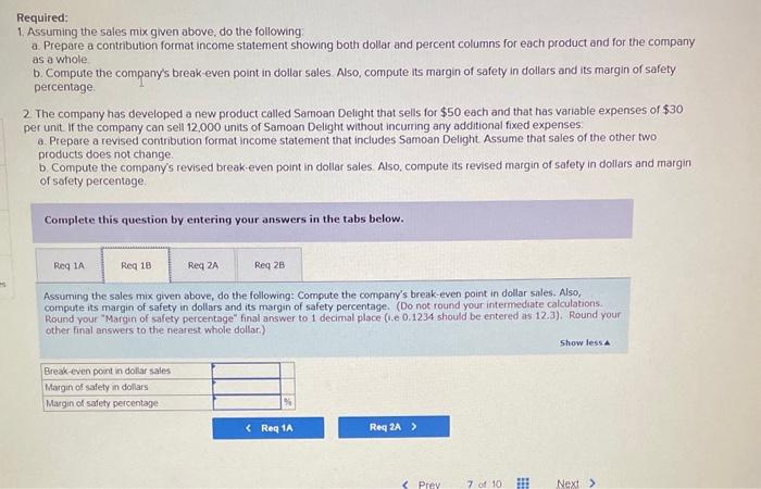 Fantasy and Tahitian Joy. Each product's selling price, variable expense per unit