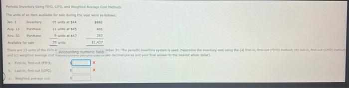 help me ! Periodic Inventory Using FIFO, LIFO, and weighted Average Cost