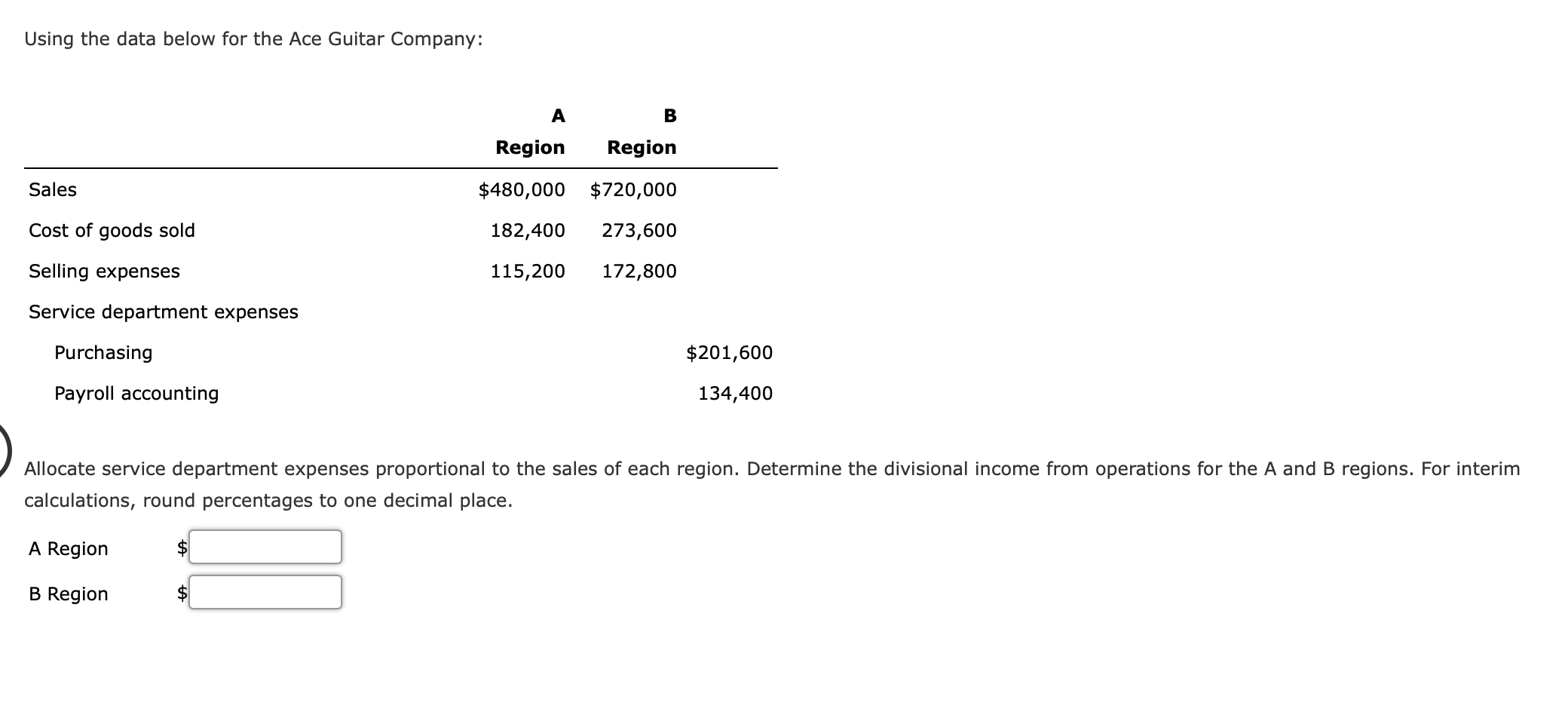  Using the data below for the Ace Guitar Company: A B