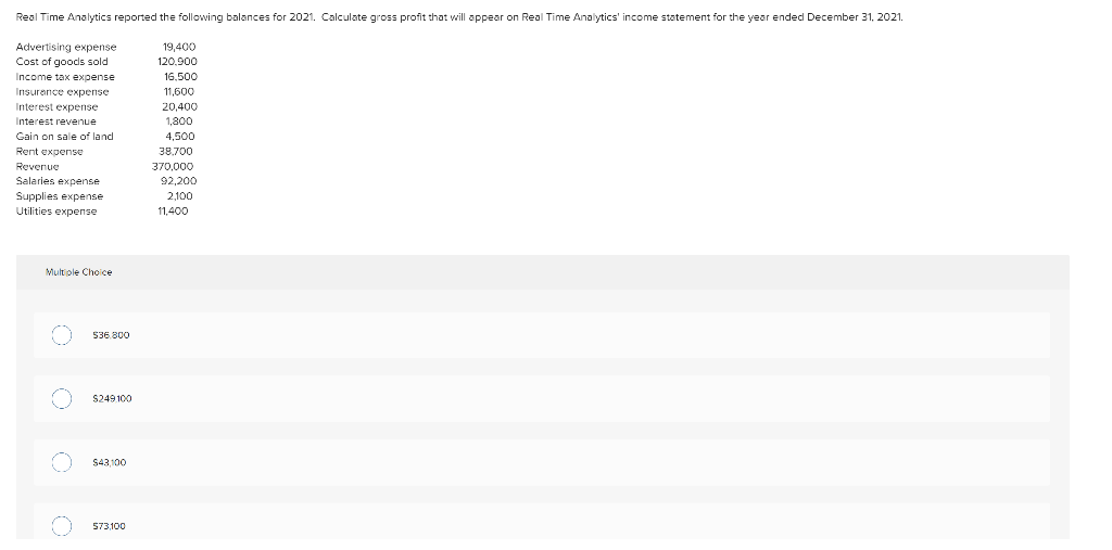 pls solve all! thank you Real Time Analytics reported the following