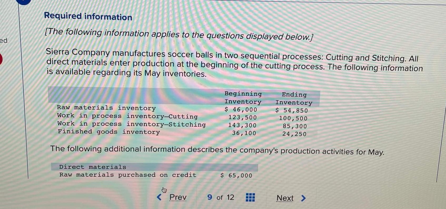 the amount of (a) production costs transferred from Cutting to Stitching, (b)