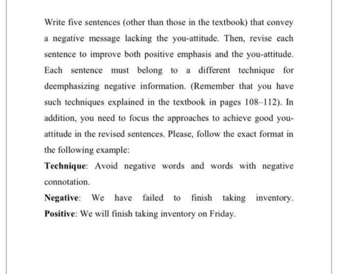  Write five sentences (other than those in the textbook) that convey