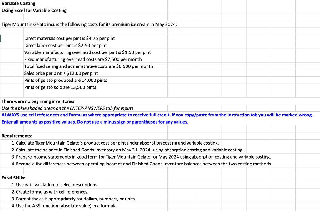 Please assist in explaining and completing the blue cells relative to variable