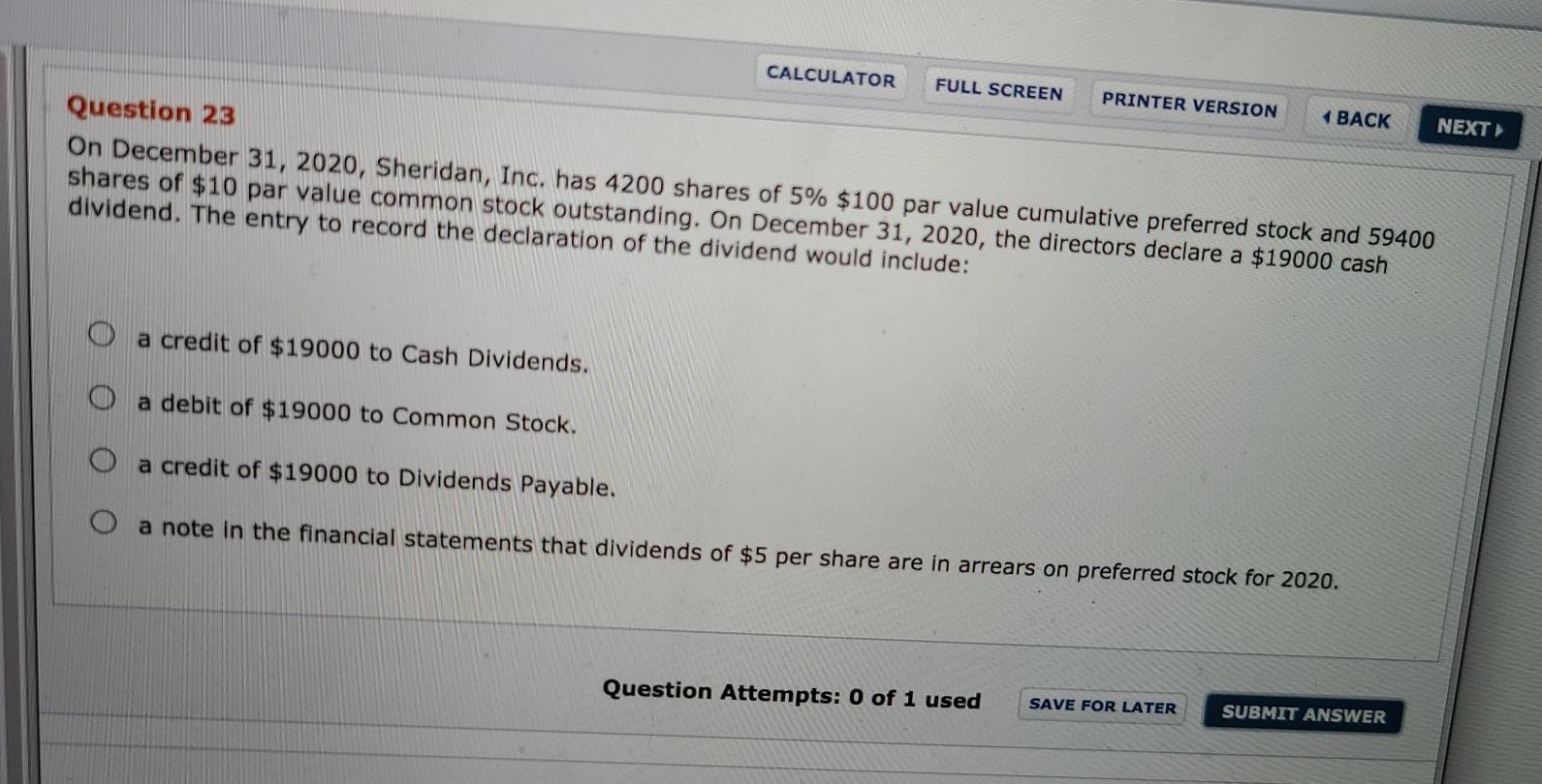  CALCULATOR FULL SCREEN PRINTER VERSION BACK NEXT Question 23 On December