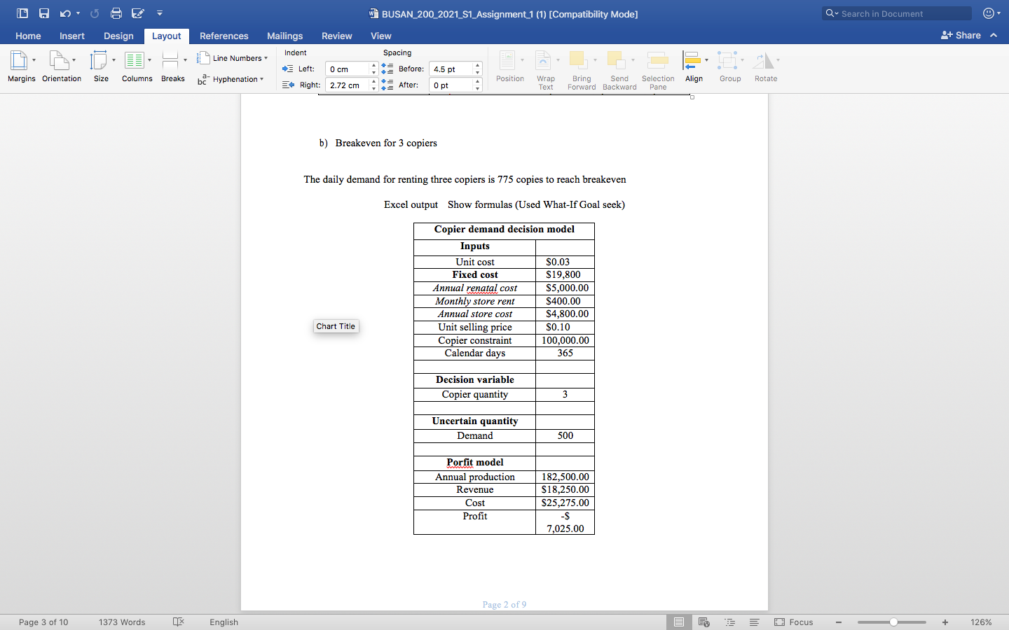 $0.03 per copy to operate the copier. Fixed costs associated with running