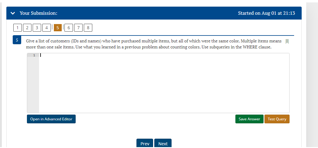 Customer, Sale, SaleItem, Product, Manufacturer, and Employee tables. For each information request