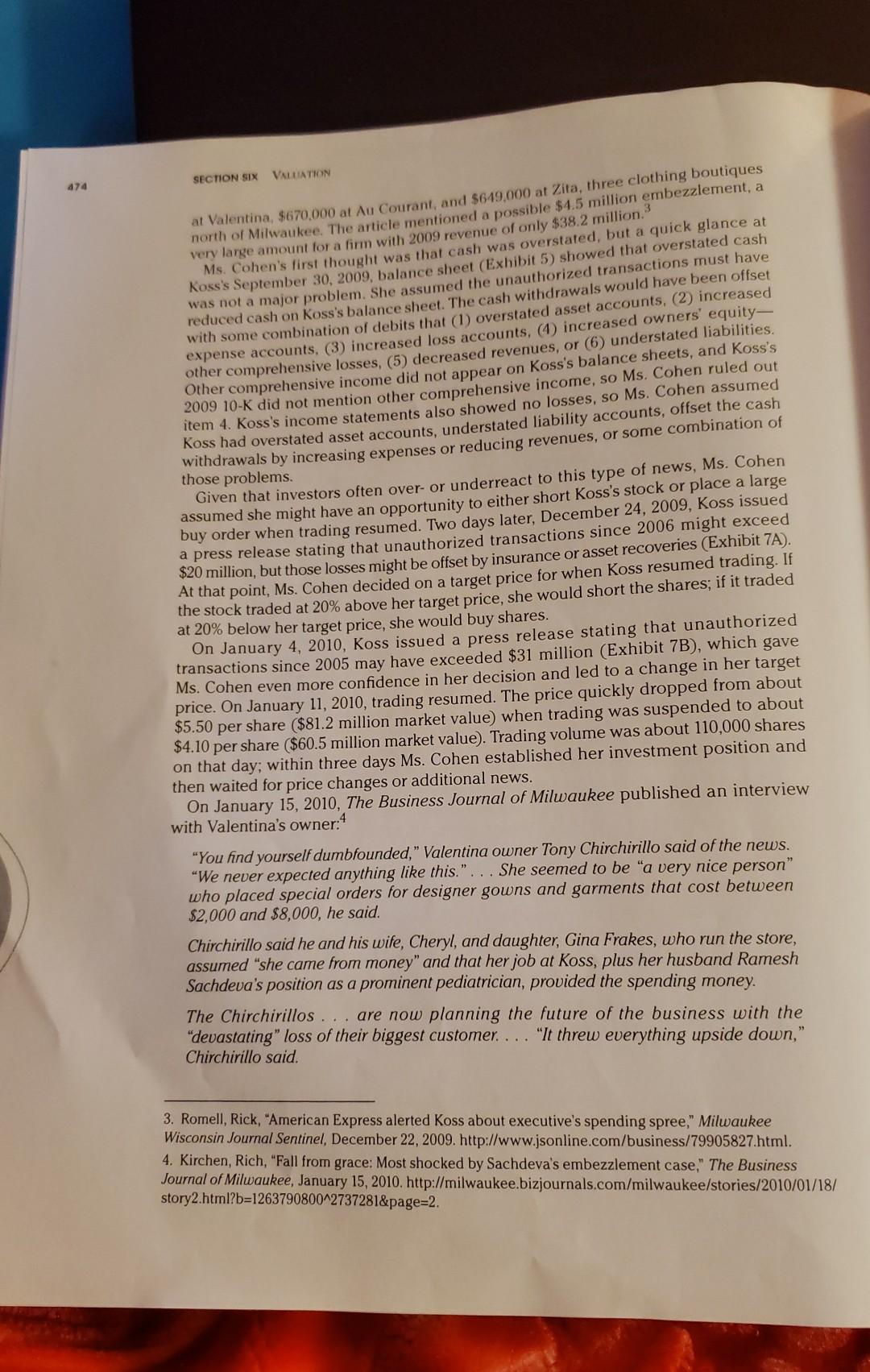 overstate them? What would be the effect on Koss's value if expenses