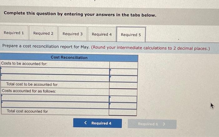 for May: Required: 1. Compute the equivalent units of production for materials