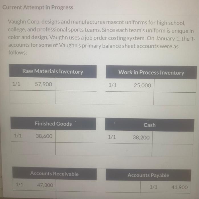 Need help asap!! Current Attempt in Progress Vaughn Corp. designs and manufactures