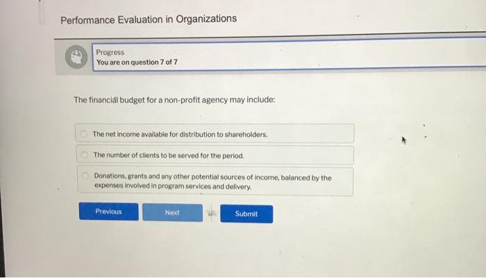 Performance Evaluation in Organizations Progress You are on question 7 of