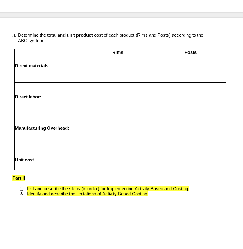 points Part I Performance Products Corporation makes two products, Titanium Rims and