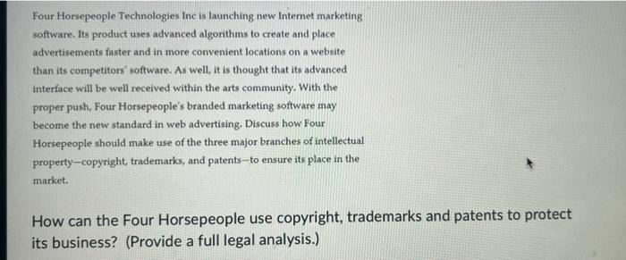 please provide a 3 step legal analysisproper analysis please Four Horsepeople Technologies