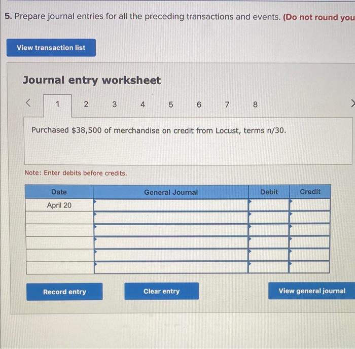 credit from Locust, terns n/38. May 19 Replaced the April 20 account