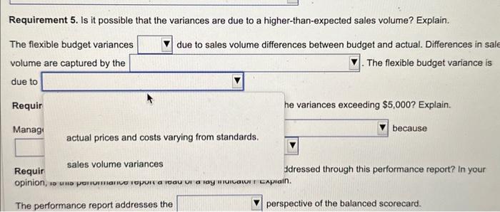 the performance evaluation report for the subunit. (Enter a variance for each