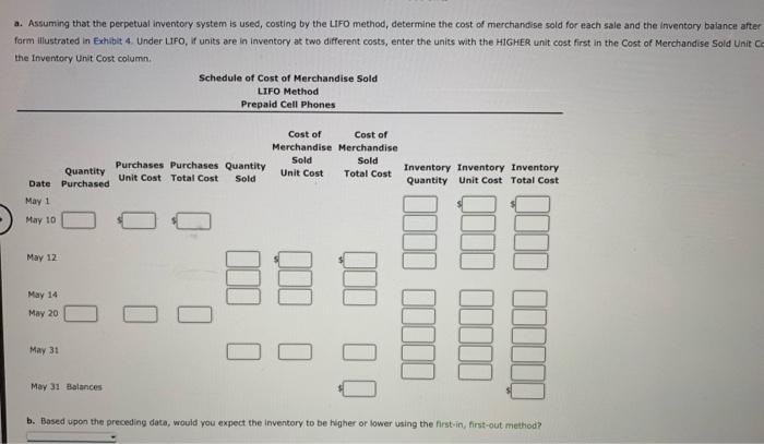 data for prepaid cell phones for May are as follows: Inventory Purchases