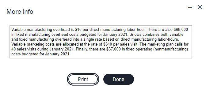 direct manufacturing labor costs budget for January 2021. 5. Prepare a manufacturing