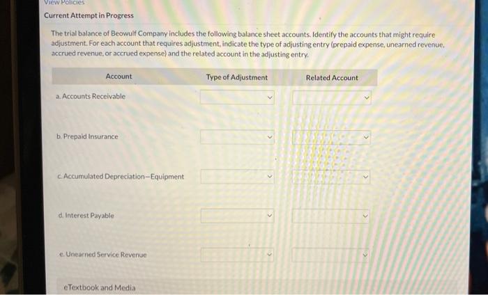 help View Policies Current Attempt in Progress The trial balance of Beowulf