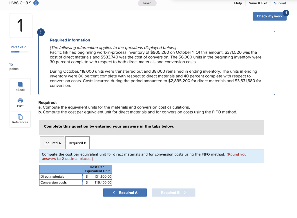  HW6 CH8 9 A Saved Help Save & Exit Submit Check