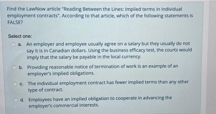 Please answer ASAP Find the LawNow article "Reading Between the Lines: Implied