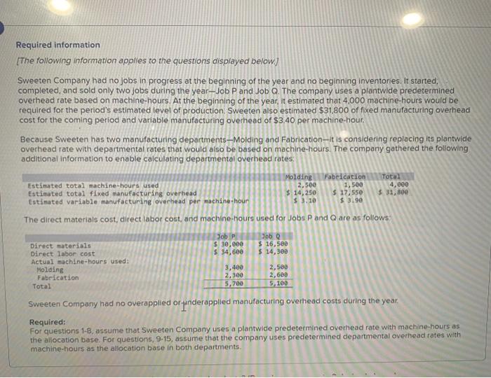 use plantwide predetermined overhead rate with machine-hours as allocation base Required information