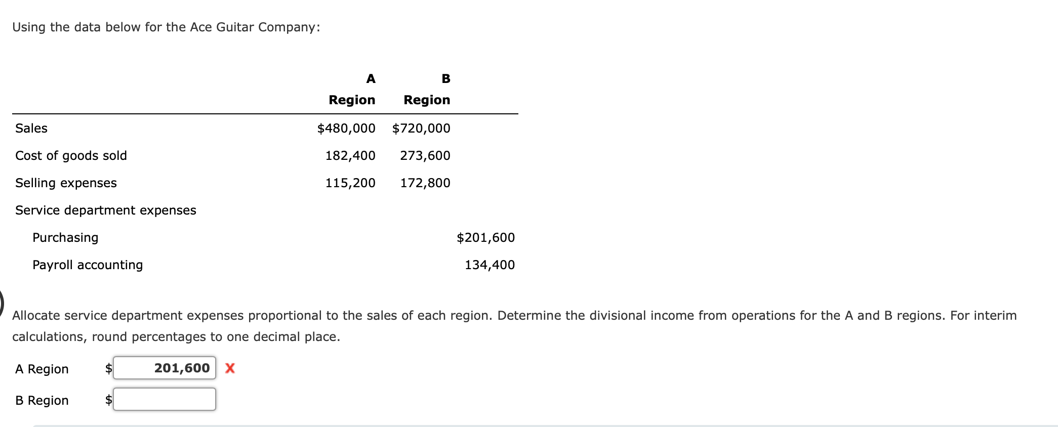 Using the data below for the Ace Guitar Company: A B