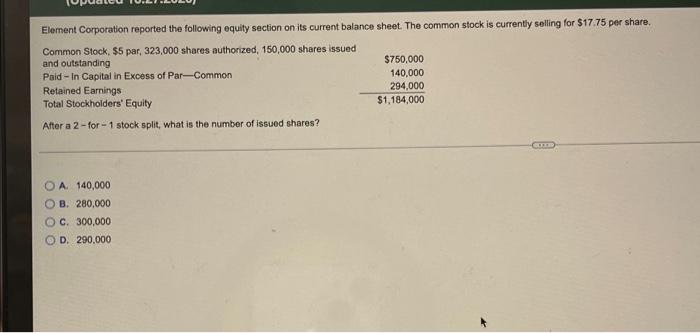 2 Element Corporation reported the following equity section on its current balance