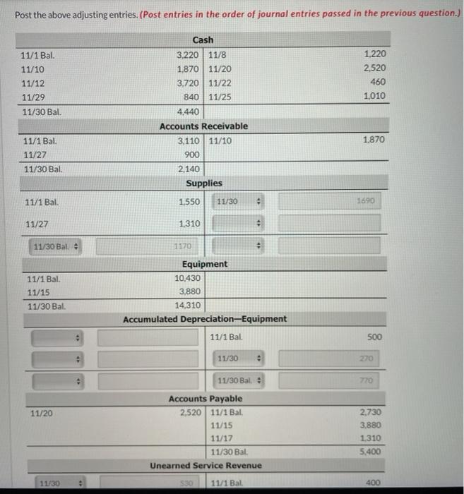 EQUIPMENT REPAIR Trial Balances Debit Credit $ Post the above adjusting entries.