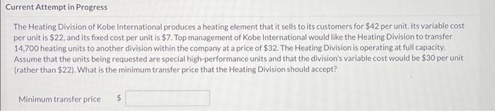 Question 5.1 Answer correctly for Like! Current Attempt in Progress The Heating
