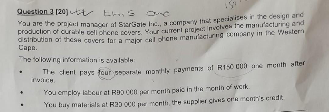  Please Asist to construct a cash flow as per instruction on