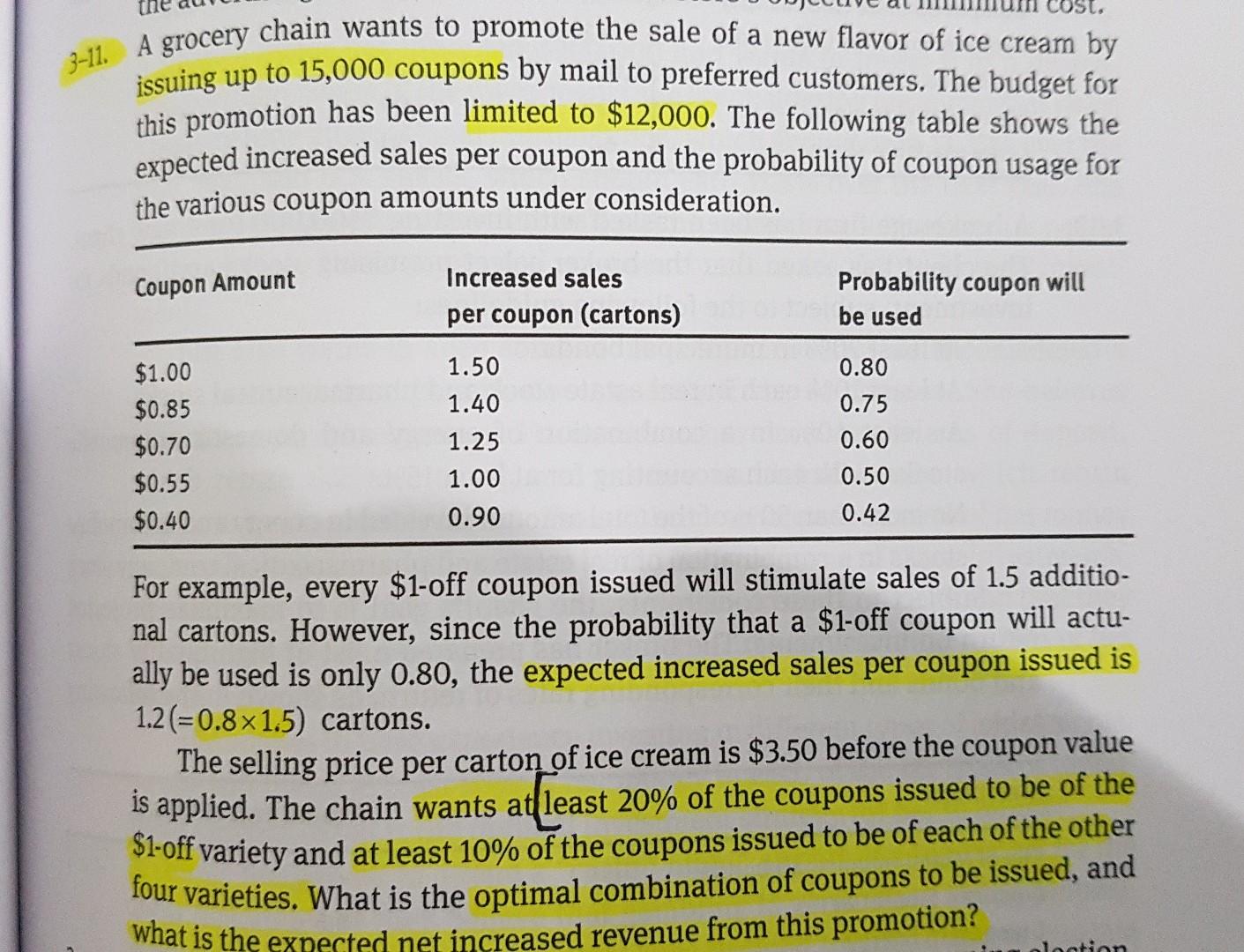  Please compute the following in an Excel spreadsheet and solver. 11.