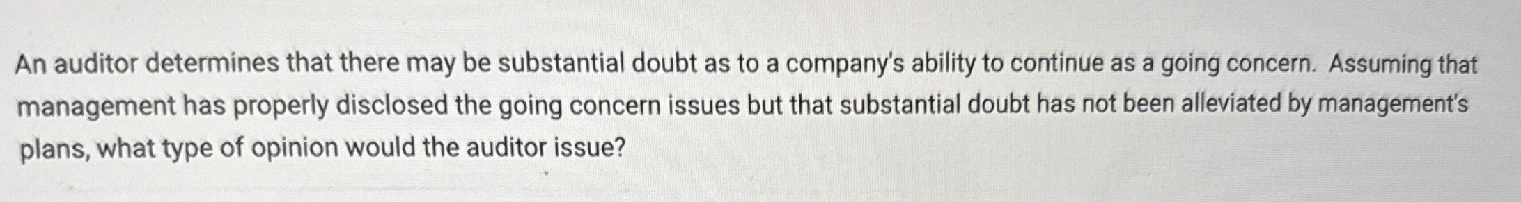  An auditor determines that there may be substantial doubt as to