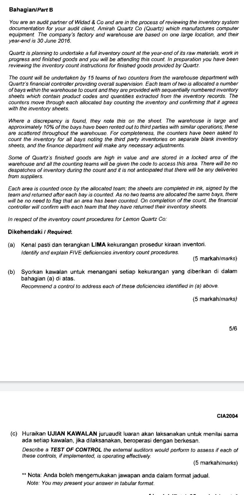 of Auditing course . It is written in two languages firstly Malaysian