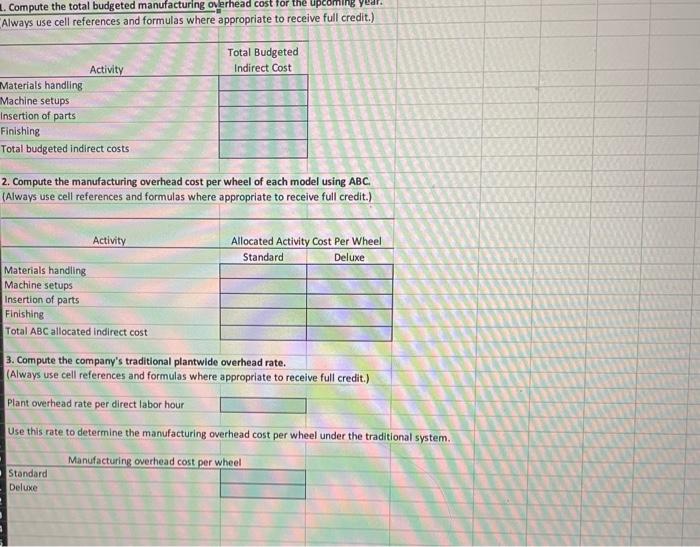 upcoming year. (Always use coll references and formulas where appropriate to receive
