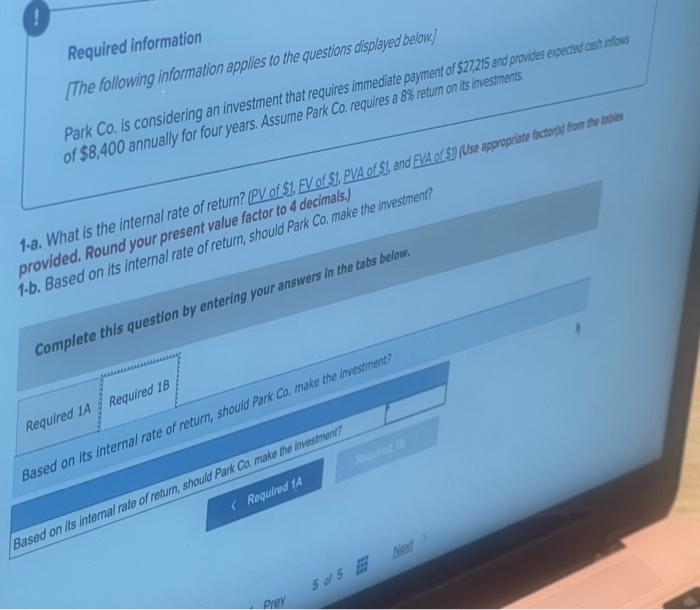 (The following information applies to the questions displayed below) Park Co. is