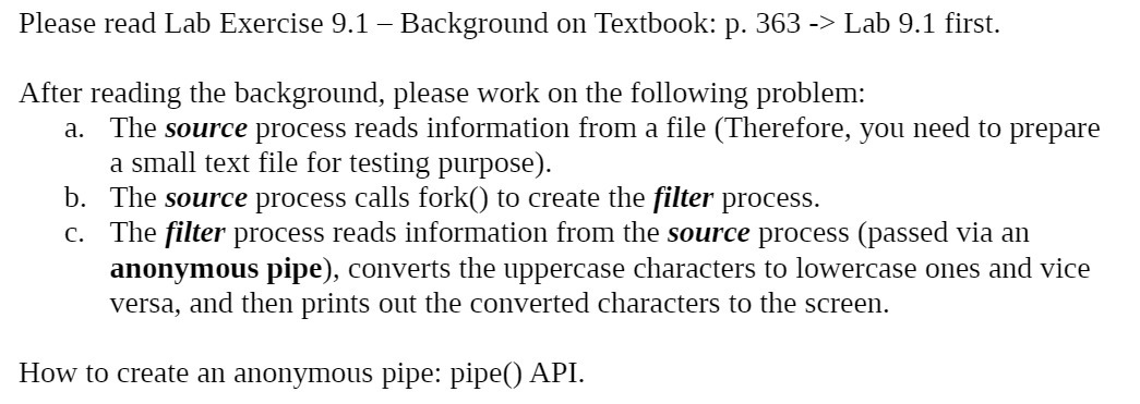 Please read Lab Exercise 9.1 Background on Textbook: p. 363 ->
