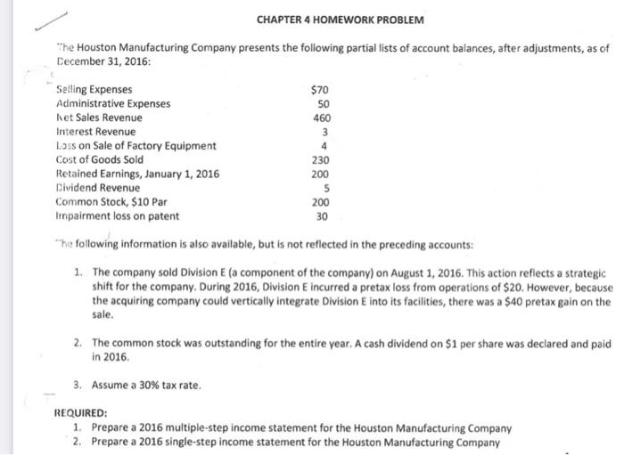  please help will upvote . CHAPTER 4 HOMEWORK PROBLEM "he Houston