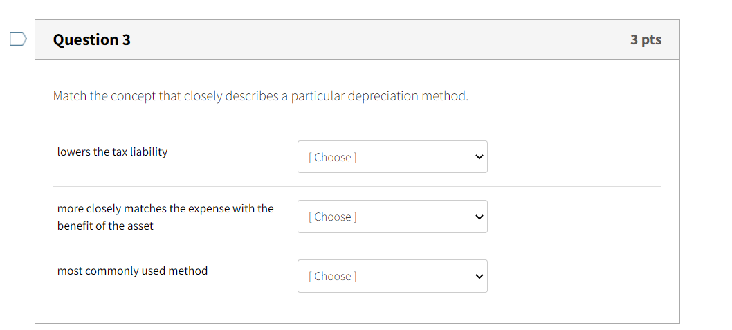 The three methods that can be selected in the drop-down boxes are