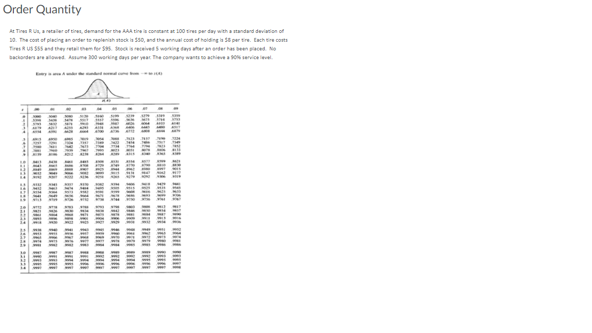 Operations Managment Order Quantity Help Order Quantity At Tires R Us, a