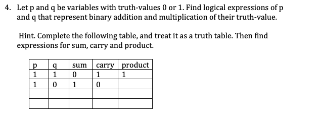  Let p and q be variables with truth-values 0 or 1