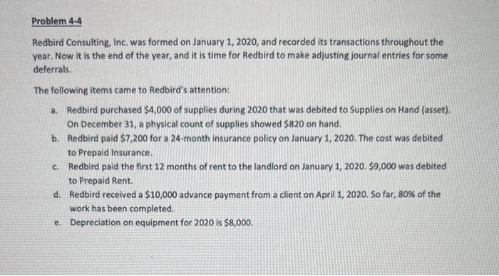 part 2 of chapter 4 problem set B Redbird Consulting, Inc. was